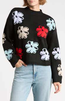 Mock Neck Floral Sweater
