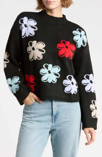 Mock Neck Floral Sweater