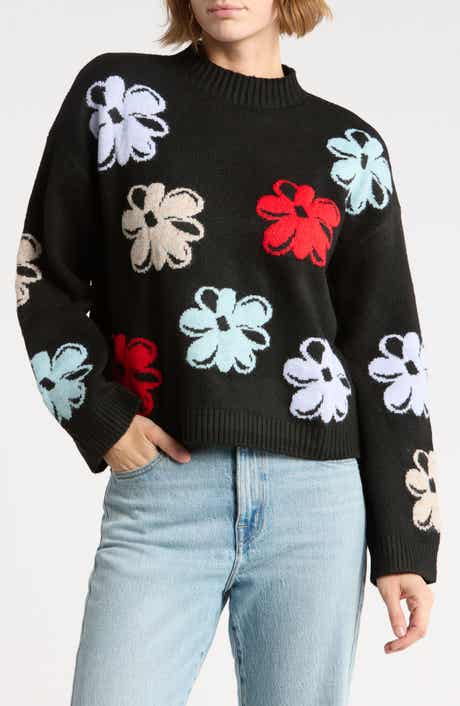 Mock Neck Floral Sweater