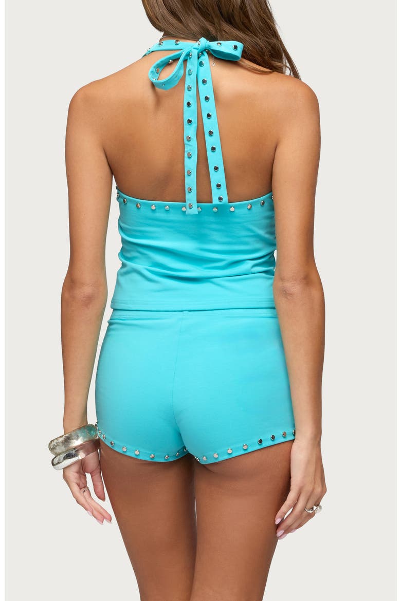 Ariadna Studded Stretch Cotton Halter Top, Alternate, color, TURQUOISE