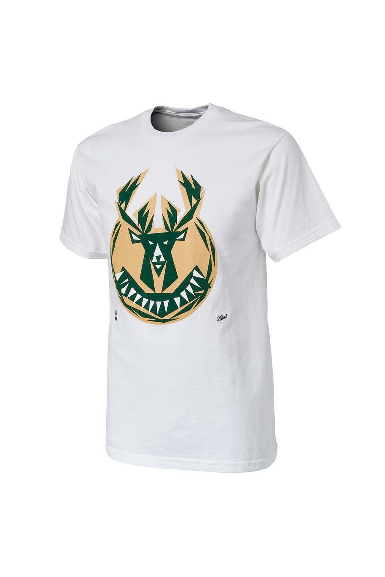 Men's NBA x Naturel White Milwaukee Bucks No Caller ID T-Shirt, Alternate, color, White