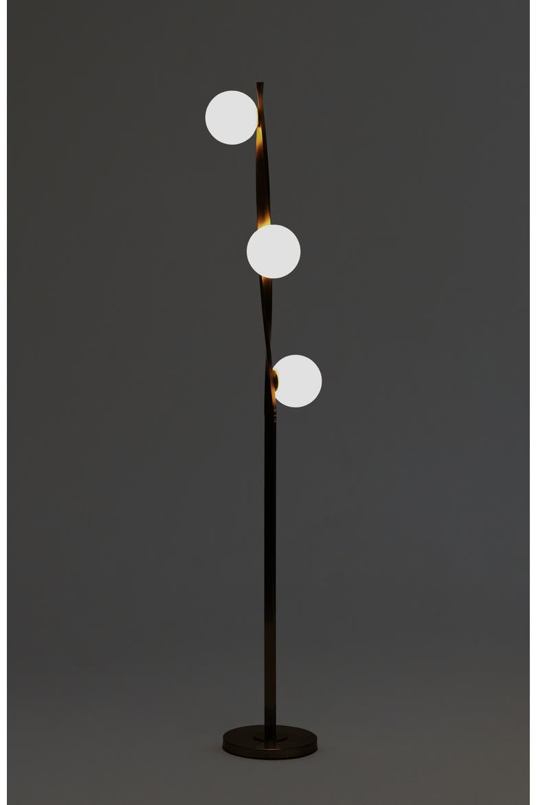 Nola 60" Dimmable LED Twisted Modern Floor Lamp with Glazed Glass Globes, Alternate, color, Antique Brass