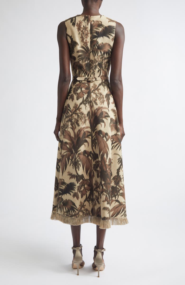 Oscar de la Renta Chiné Palm Leaves Print Dress, Alternate, color, Espresso/ Ivory