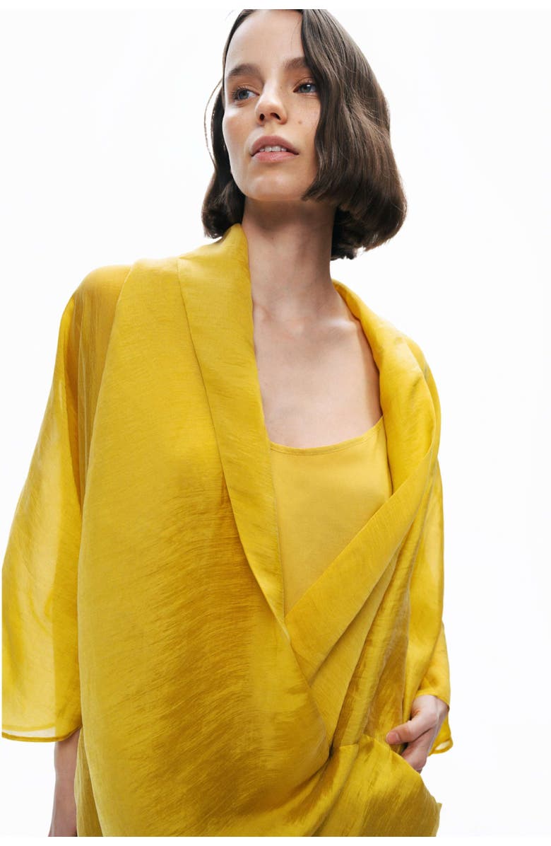Nocturne Yellow Draped Silk Blend Oversized Midi Dress, Alternate, color, 