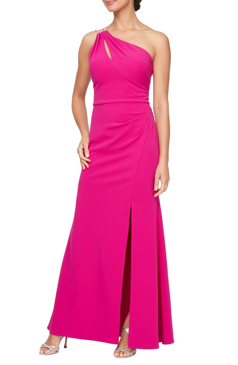 Alex Evenings Rhinestone Strap One-Shoulder Gown, Main, color, 