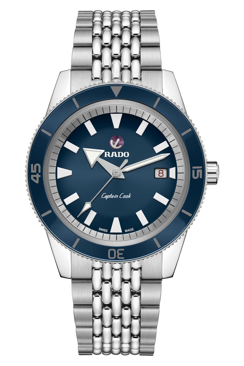 Captain Cook Automatic Bracelet Watch, 42mm, Main, color, BLUE