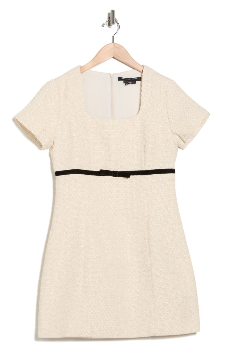 French Connection Velvet Bow Short Sleeve Bouclé Minidress, Alternate, color, Cream/ Black