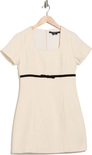 Velvet Bow Short Sleeve Cotton Bouclé Minidress