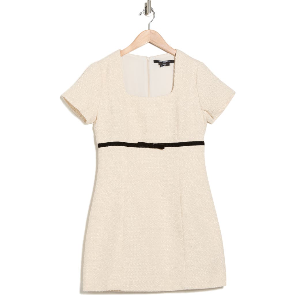 French Connection Velvet Bow Short Sleeve Cotton Bouclé Minidress In Neutral