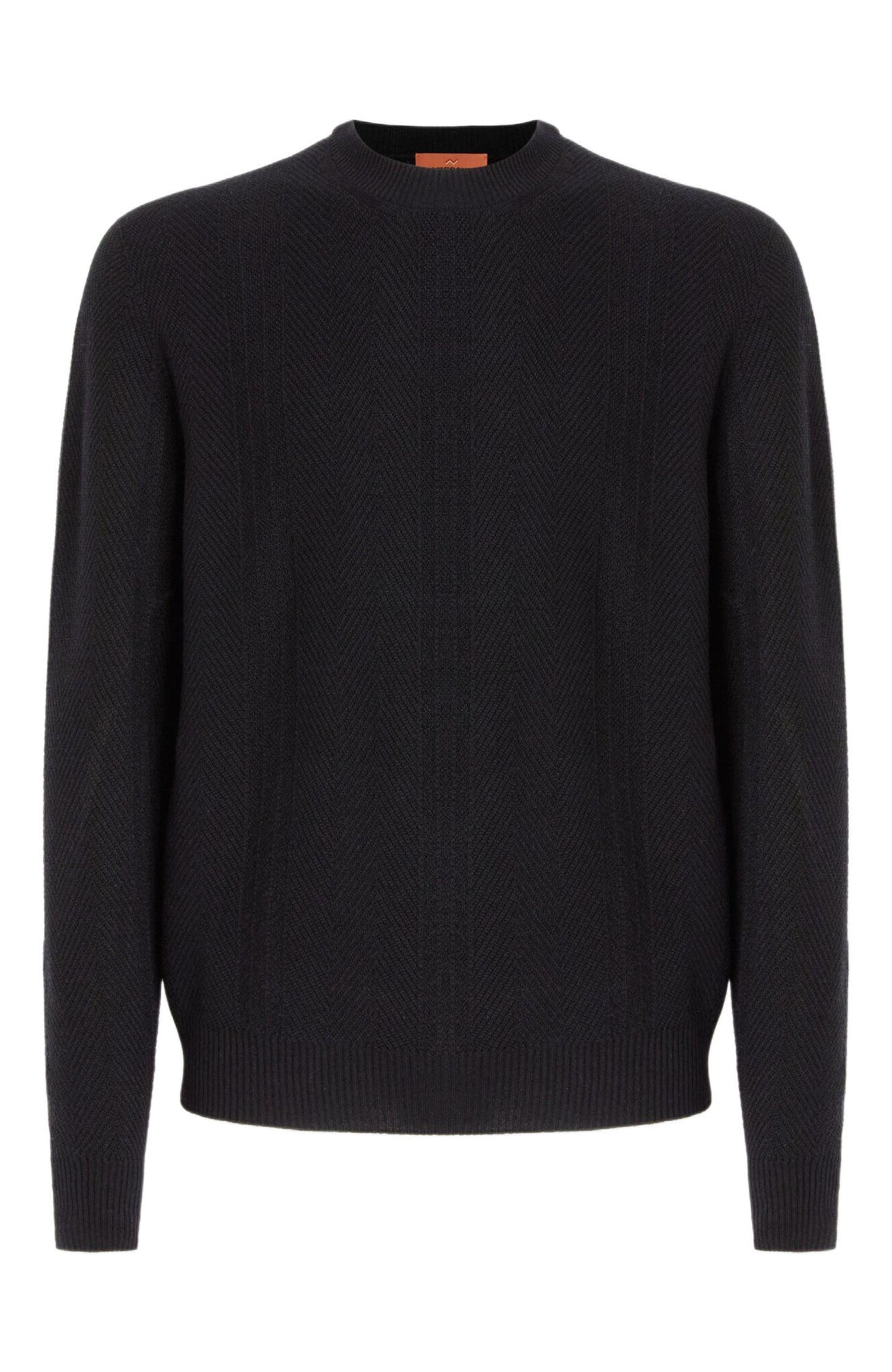 Crew Neck Sweater In Wool With Chevron Pattern