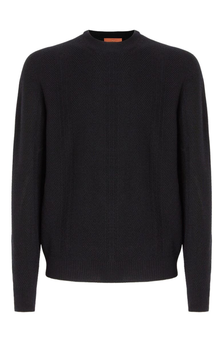 Missoni Crew Neck Sweater In Wool With Chevron Pattern, Main, color, Black