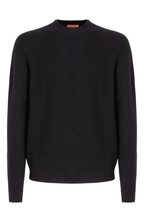 Crew Neck Sweater In Wool With Chevron Pattern