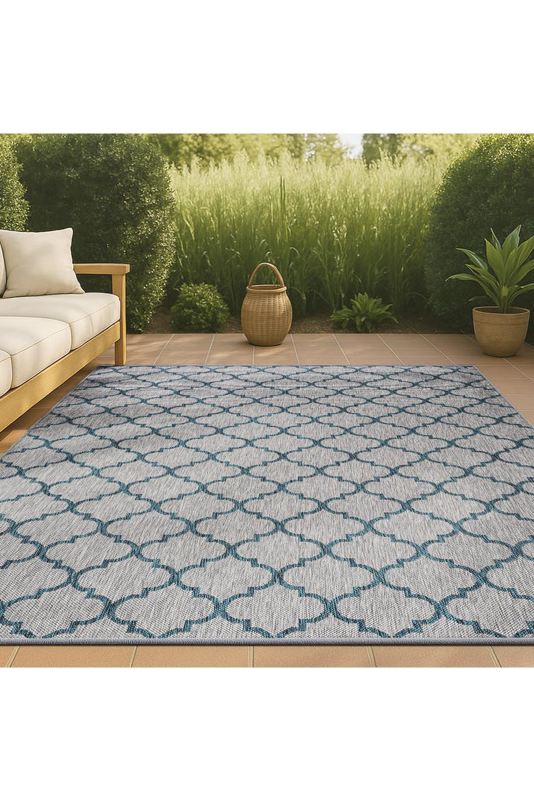 Galon Filigree Indoor/Outdoor Area Rug, Alternate, color, Gray/Teal