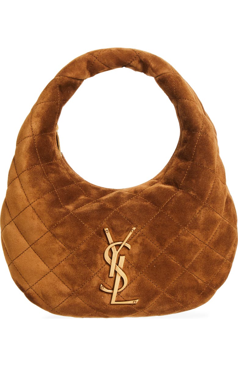 Saint Laurent Icarino Quilted Suede Top Handle Bag, Main, color, Caramel Cognac