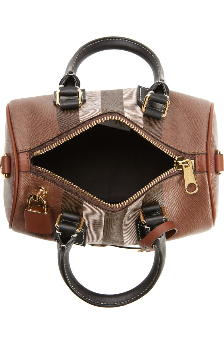 Burberry Mini Check Canvas & Leather Bowling Bag, Alternate, color, Dark Birch Brown Chk