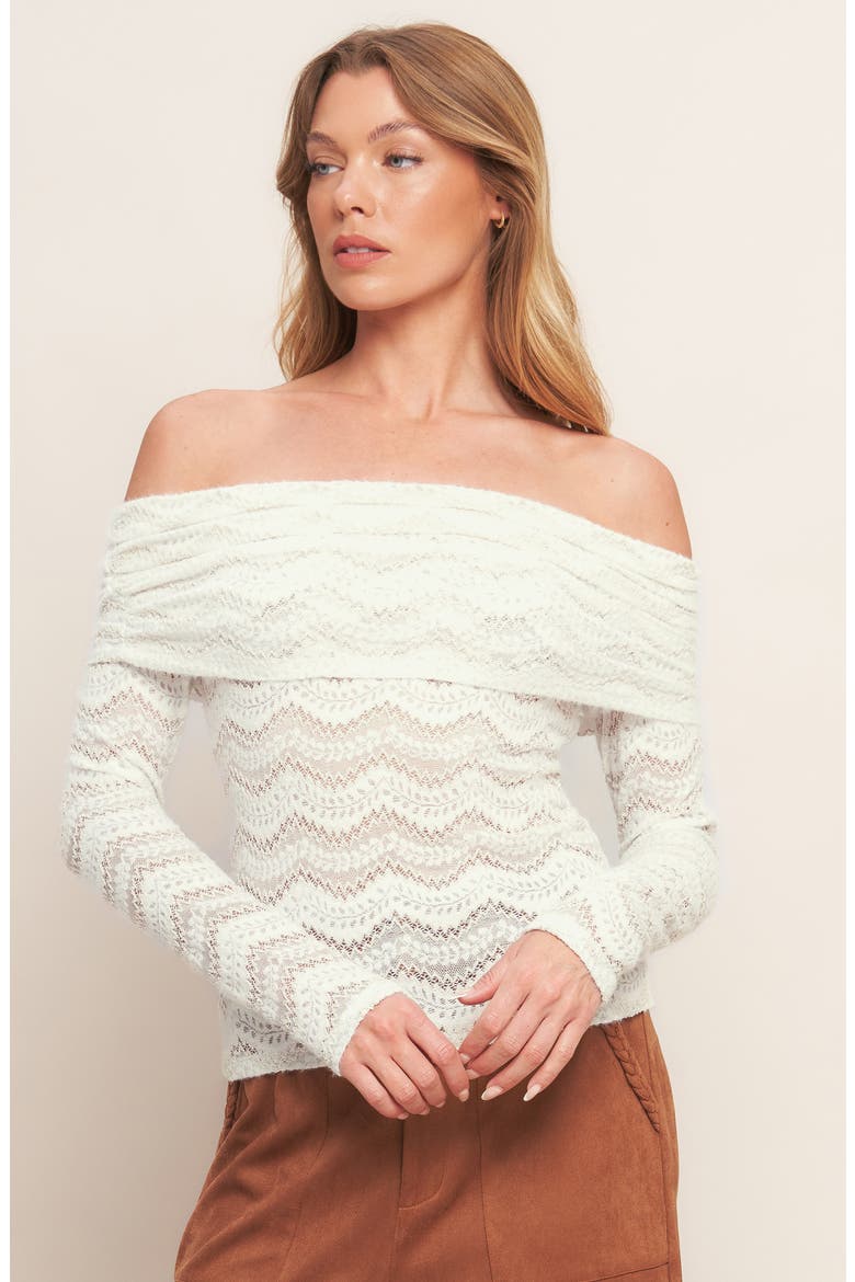 Off the Shoulder Long Sleeve Lace Top, Alternate, color, CREAM
