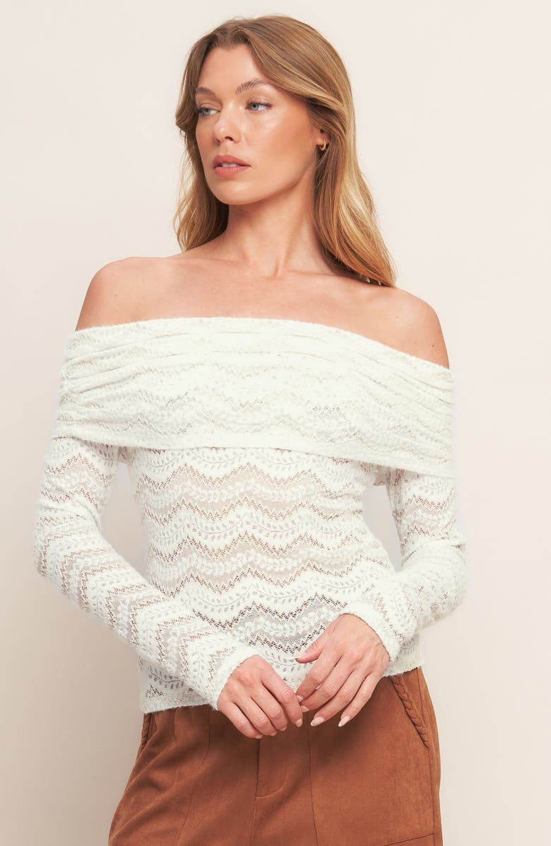 FLYING TOMATO Off the Shoulder Long Sleeve Lace Top, Alternate, color, Cream