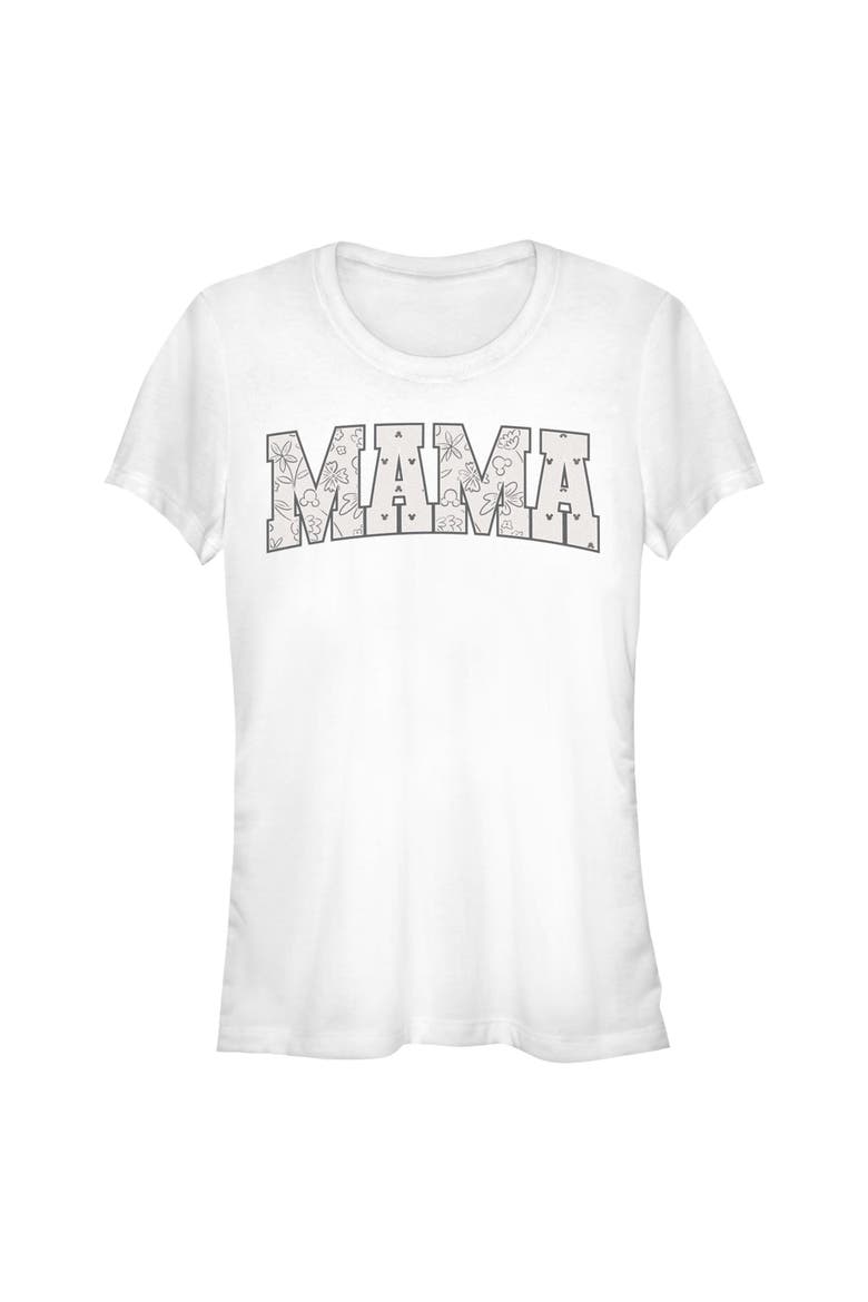 Junior's Mickey & Friends Collegiate Mama Patterns  Graphic T-Shirt, Main, color, White