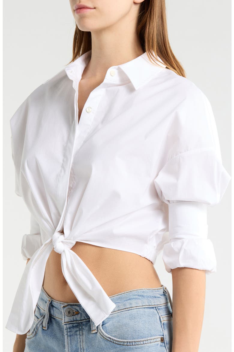 Lisa Crop Button-Up Tie Waist Top, Alternate, color, WHITE