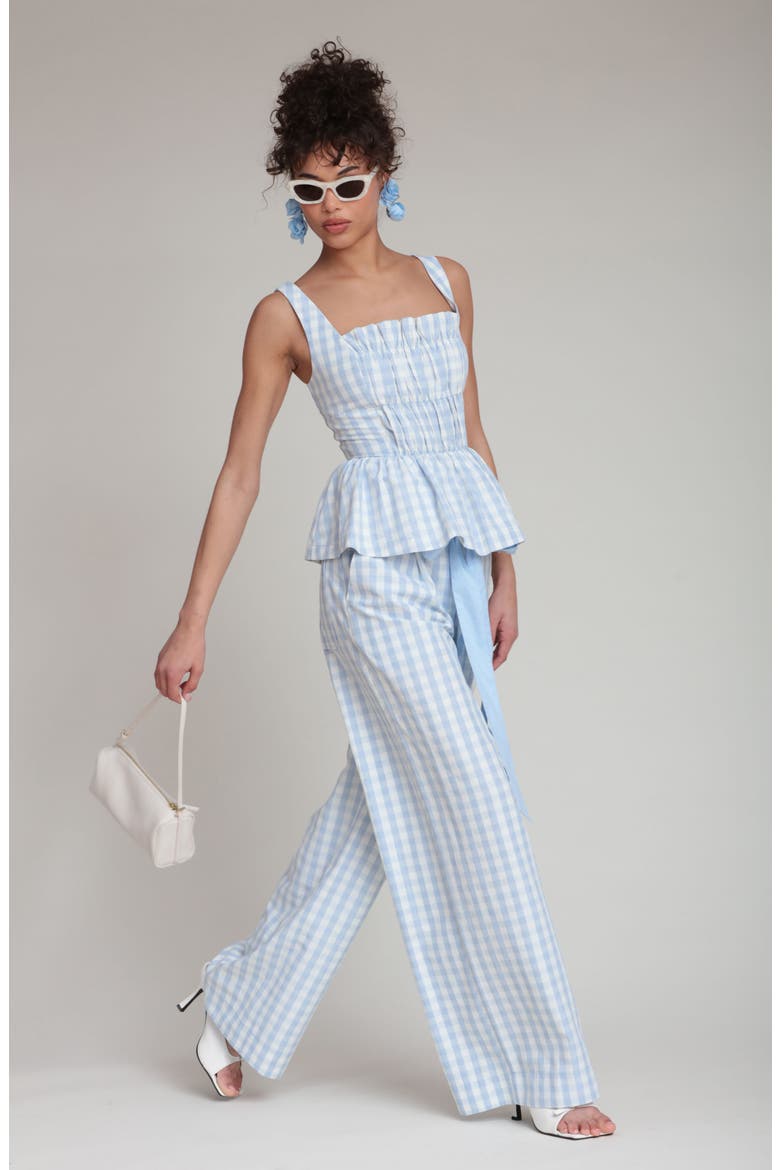 Gingham Peplum Top, Alternate, color, LIGHT BLUE GINGHAM