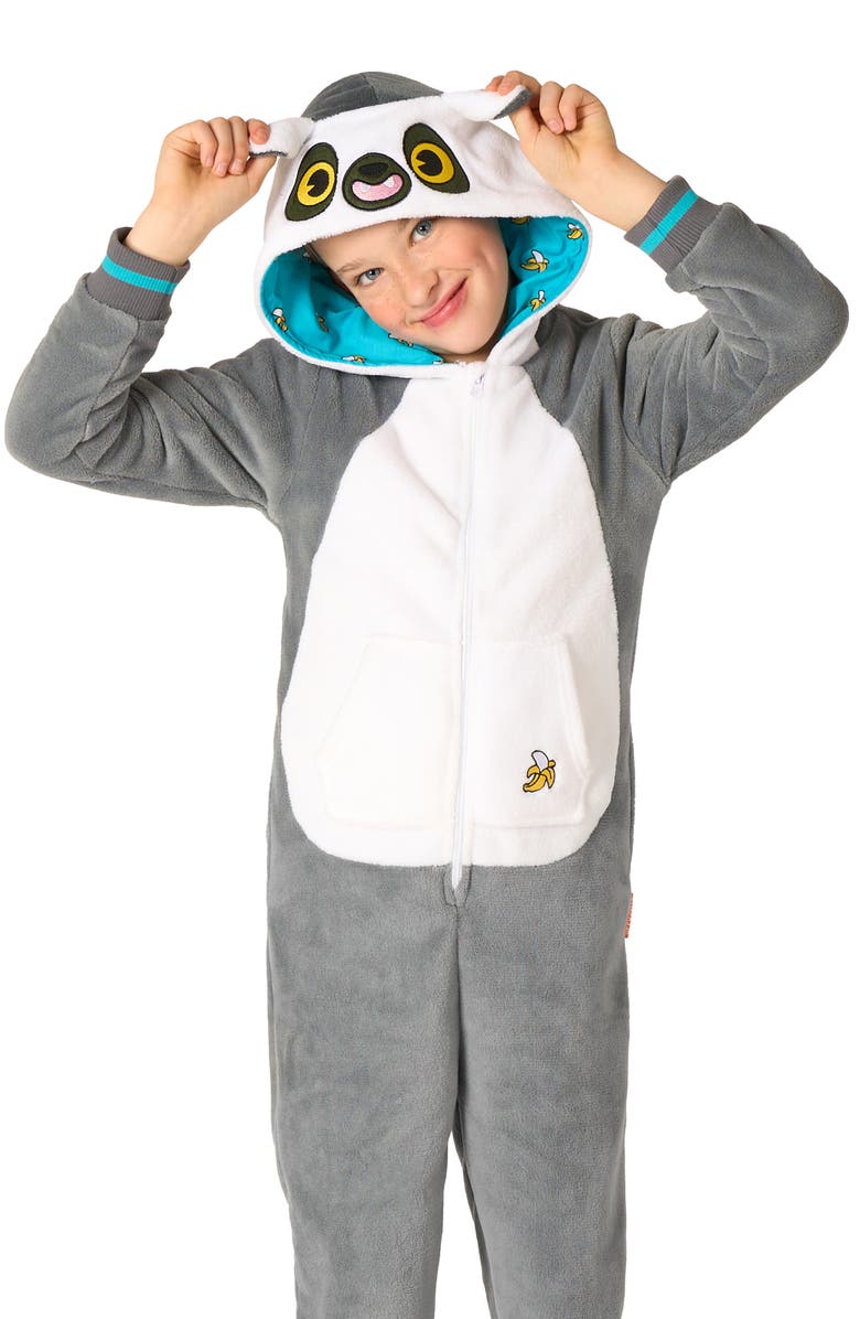 OppoSuits Kids' Lemur One Piece Hooded Jumpsuit, Alternate, color, Grey