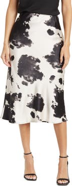 Renee C Satin Cow Print Midi Skirt