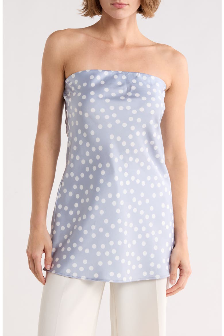 Polka Dot Strapless Tunic Top, Main, color, STEEL BLUE