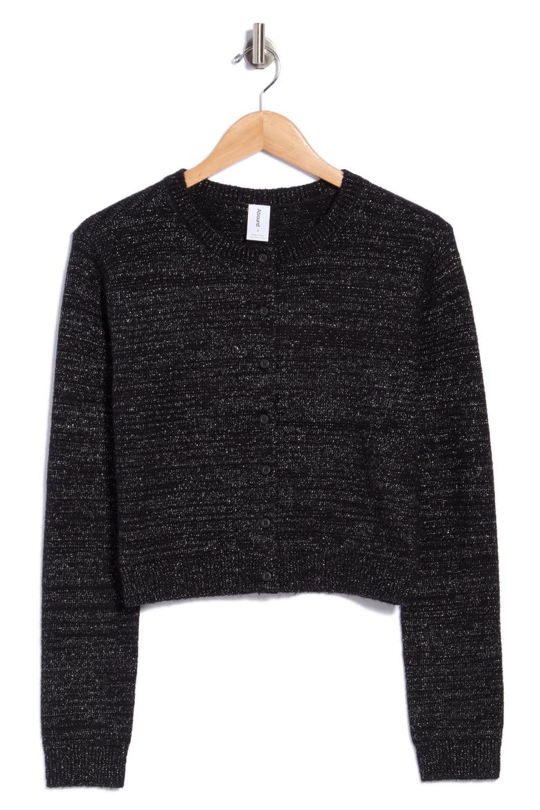 Metallic Crewneck Cardigan, Alternate, color, BLACK- SILVER LUREX