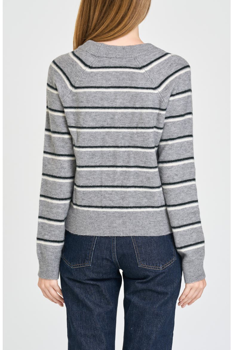 Quincy Striped V-Neck Sweater, Alternate, color, GREY/ IVORY