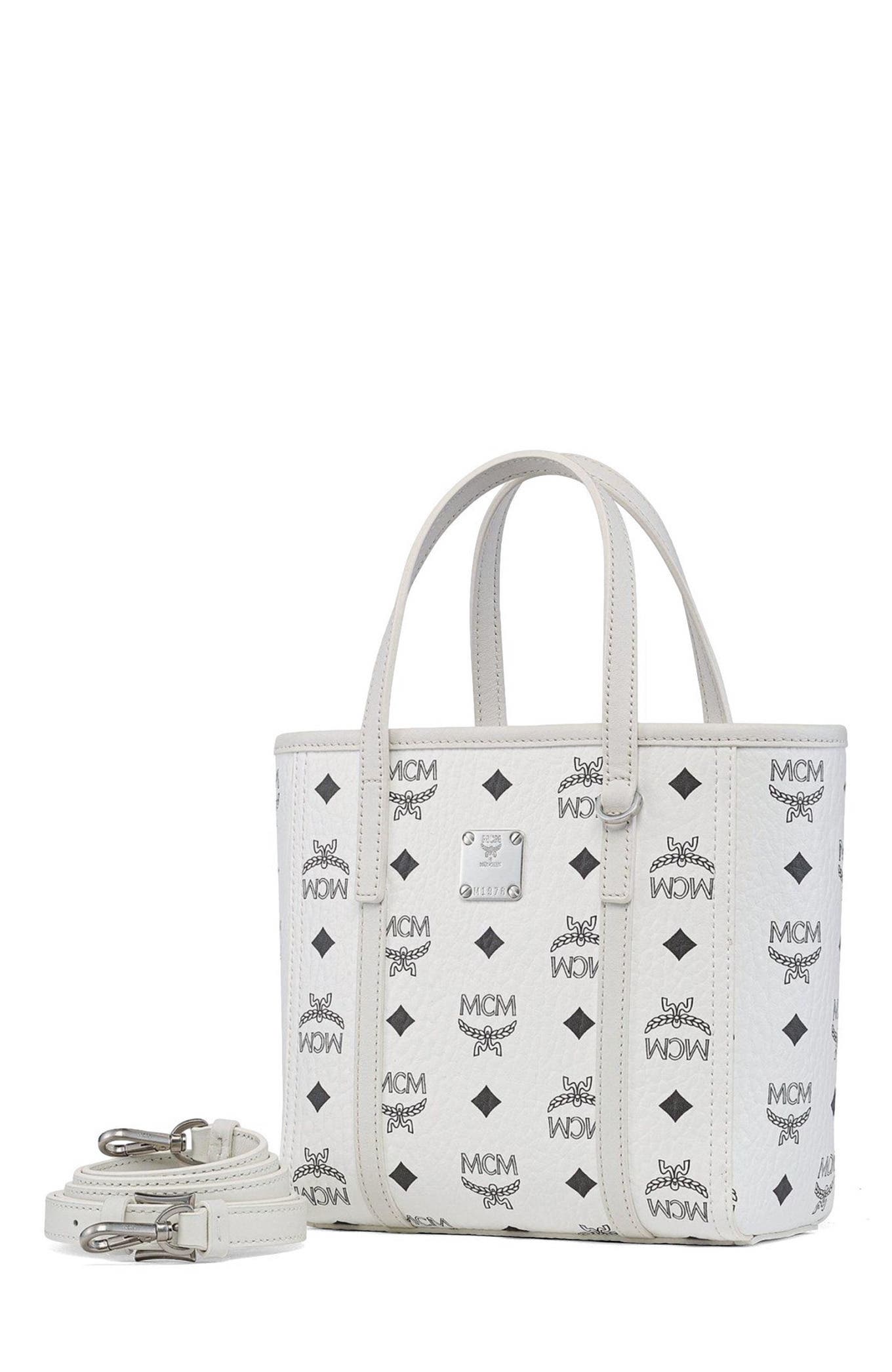MCM Toni Top-Zip Shopper in Visetos, Alternate, color, White