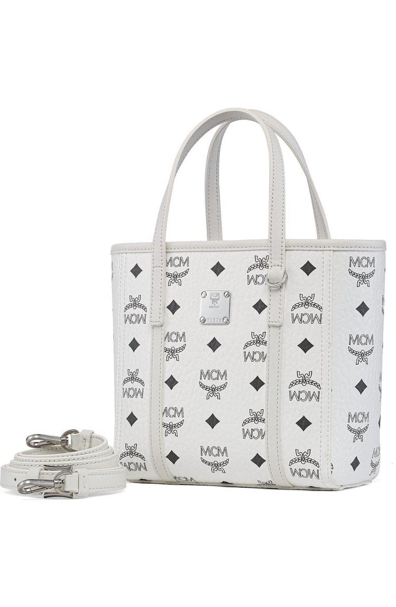 MCM Toni Top-Zip Shopper in Visetos, Alternate, color, White
