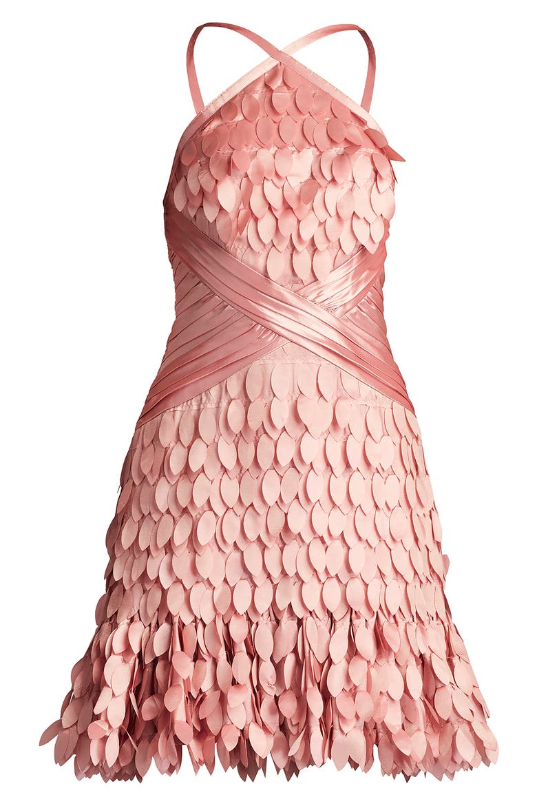 Satin Paillette Halter Neck Cocktail Dress, Alternate, color, PEACH PUFF