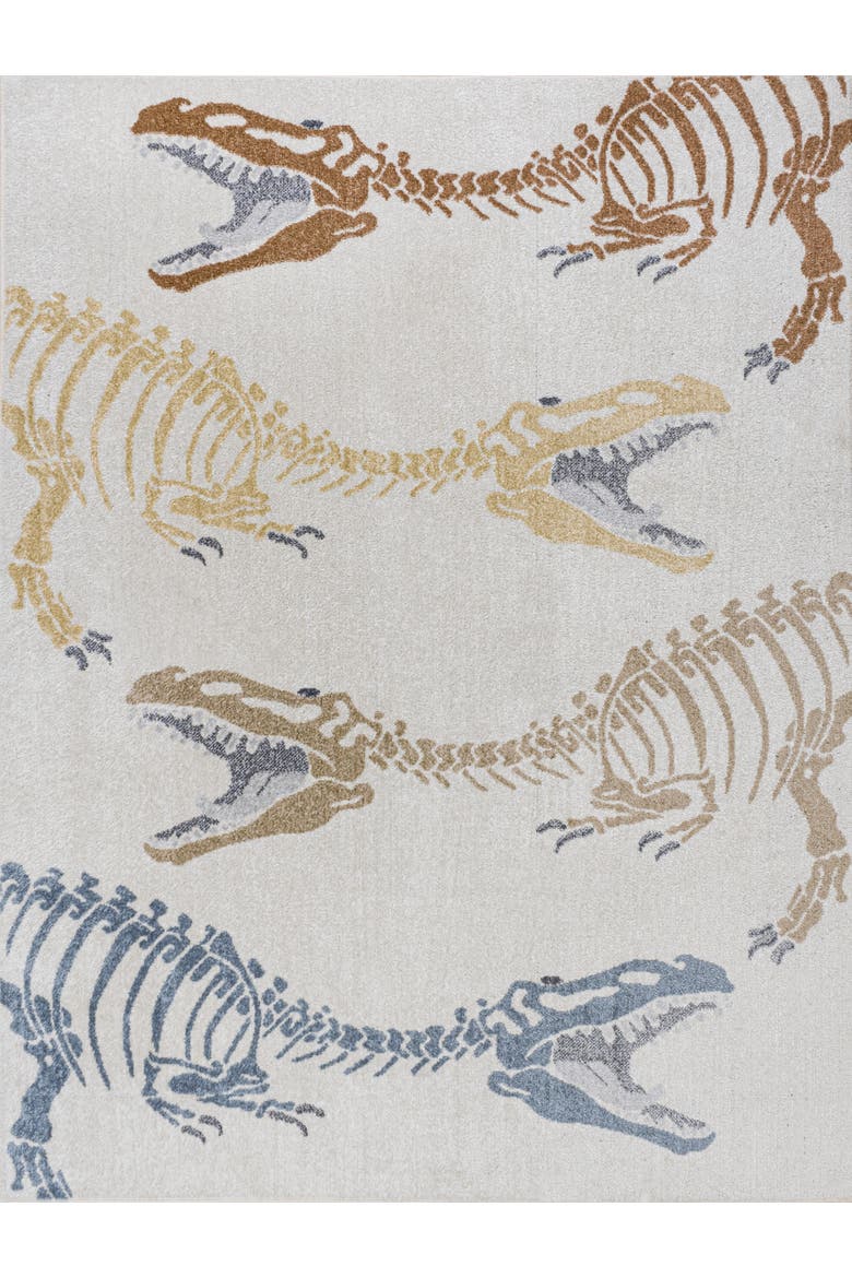 Kingdarr T-Rex Modern Kids Machine-Washable Area Rug, Main, color, Cream/Multi