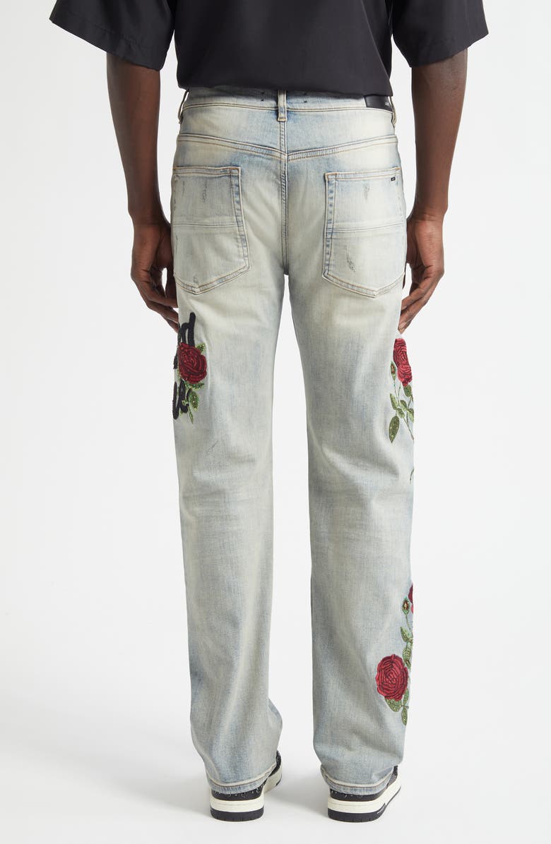 AMIRI Floral Embroidered Repaired Jeans, Alternate, color, Antique Indigo