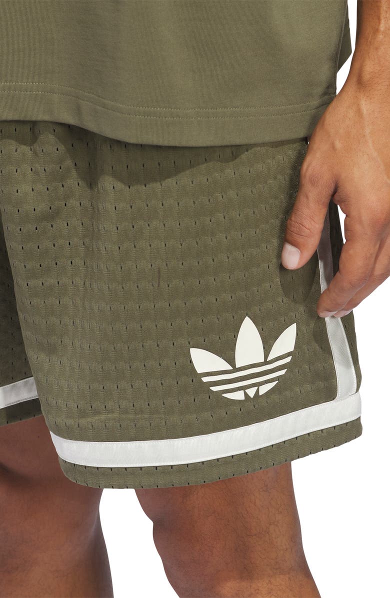 adidas Originals Mesh Basketball Shorts, Alternate, color, Olive Strata/ Ivory/