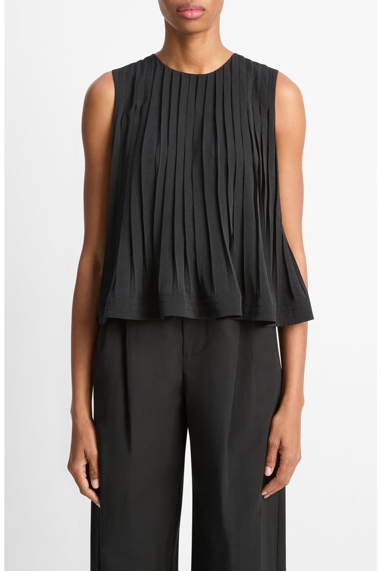 Pleated Sleeveless A-Line Top, Main, color, BLACK