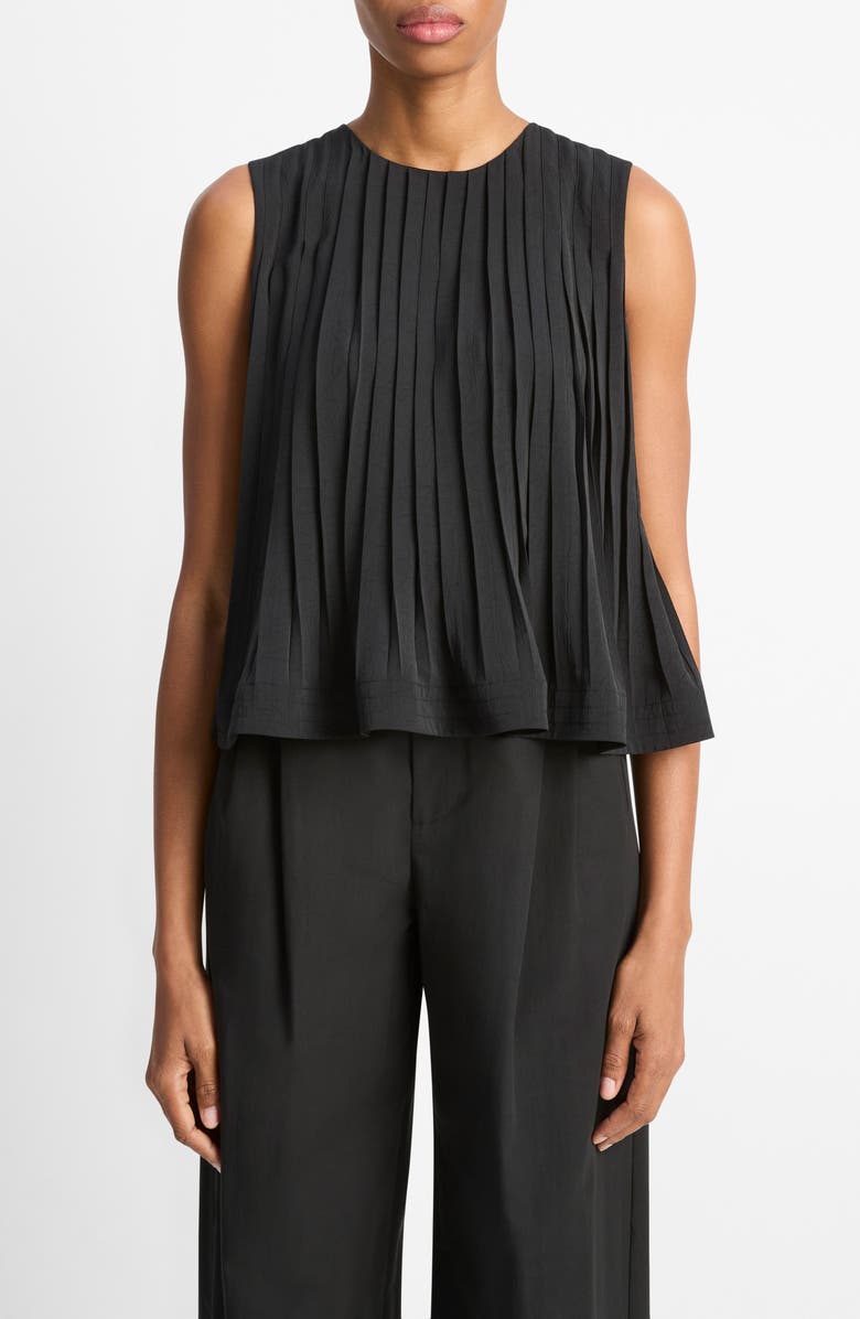 Vince Pleated Sleeveless A-Line Top, Main, color, Black