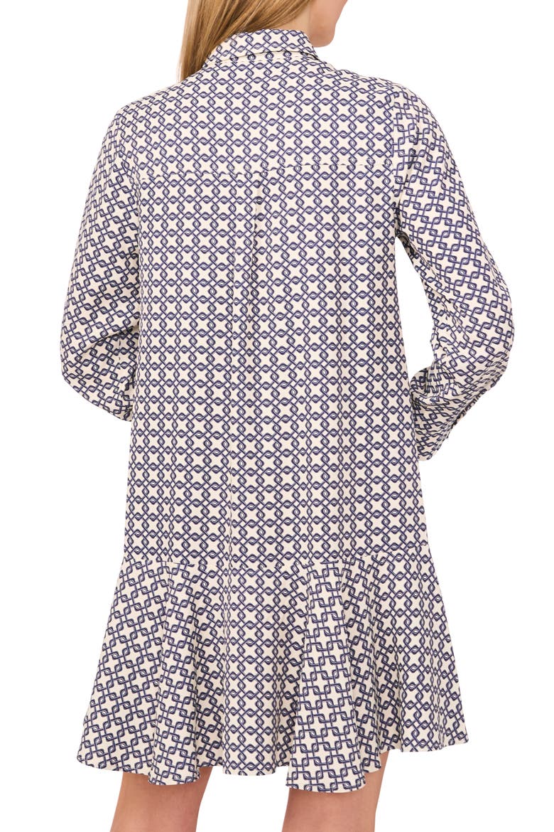 Geo Print Long Sleeve Mini Shirtdress, Alternate, color, VANILLA ICE