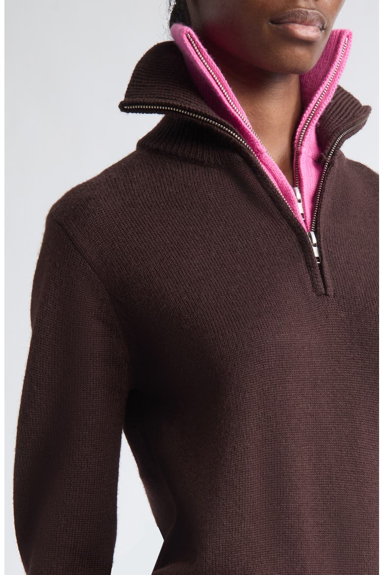Double Layer Half Zip Merino Wool Sweater, Alternate, color, BROWN/ PINK