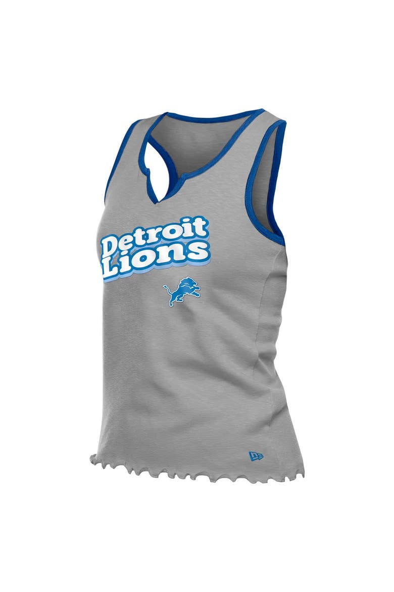 Women's New Era  Silver Detroit Lions Lettuce Hem Notch Neck Tri-Blend Tank Top, Alternate, color, Silver