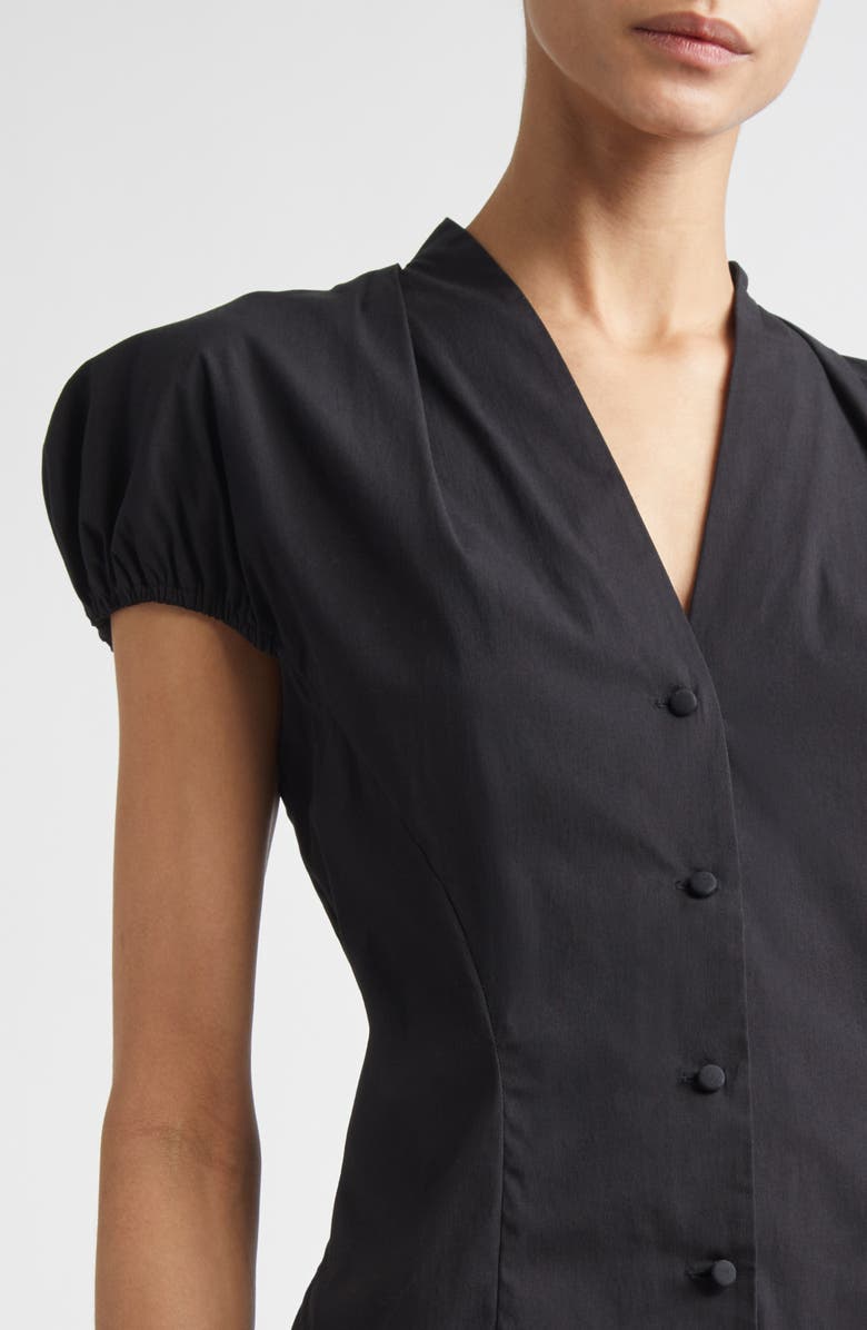 Lela Rose Cotton Poplin V-Neck Button-Up Shirt, Alternate, color, Black