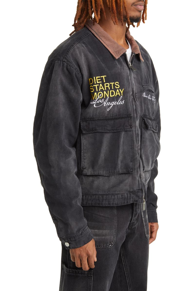 DIET STARTS MONDAY Logo Embroidered Worker Jacket, Alternate, color,