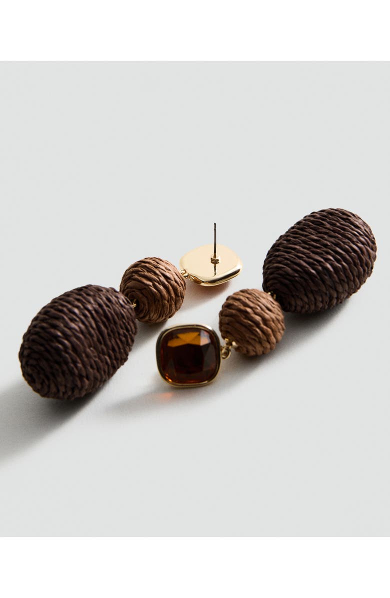MANGO Raffia Drop Earrings, Alternate, color, Brown