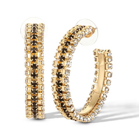 Black and White Crystal Hoop Earrings for Women, Gold-Tone Statement Earrings