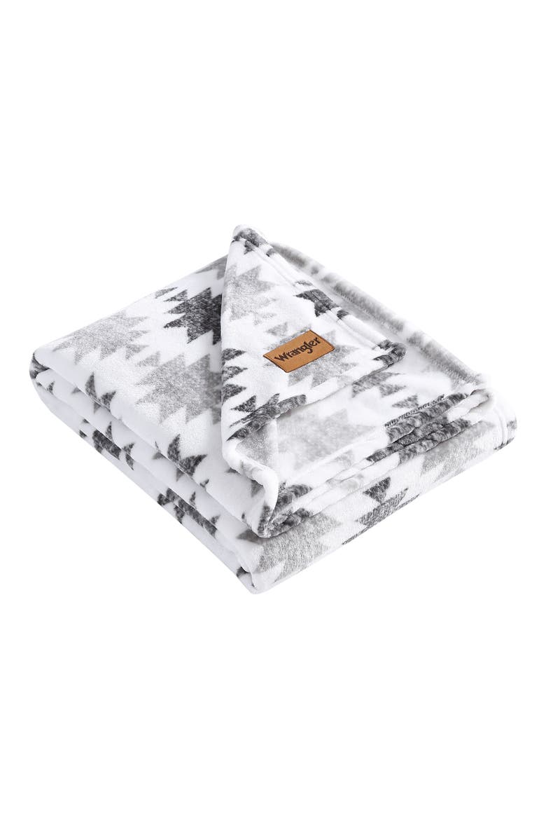 Canyon Ikat Plush Fleece Throw - 50" x 60", Main, color, GREY