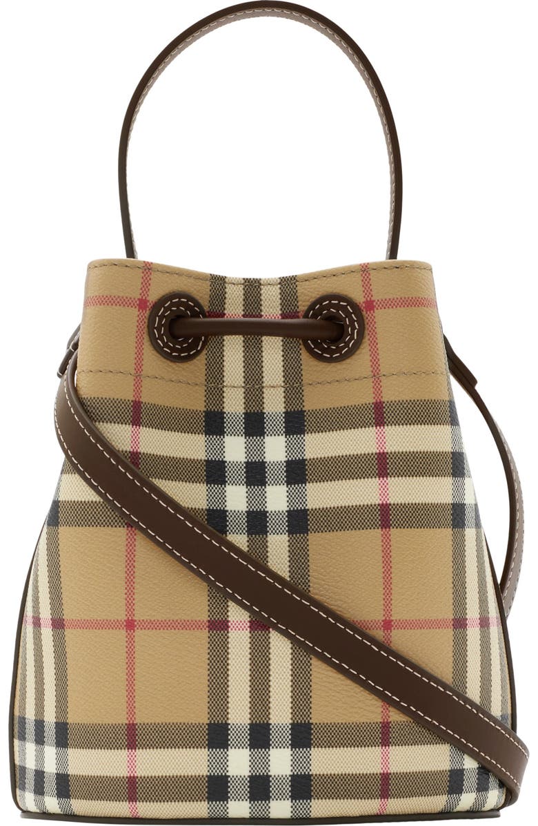 Burberry Mini Check Bucket Bag, Alternate, color, Archive Beige/Military