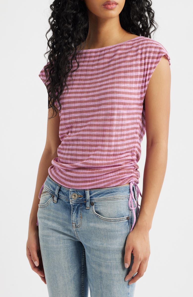 BDG Urban Outfitters Bailey Striped Ruched Top, Main, color, Pink Stripe
