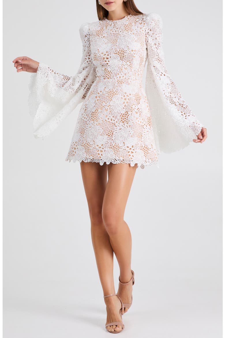 Nicole Lace Long Sleeve Cocktail Minidress, Main, color, OFF WHITE