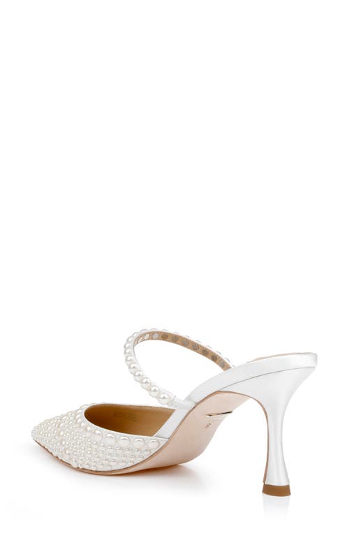 Badgley Mischka Duchess Pointed Pearly Mule Pumps In White Satin