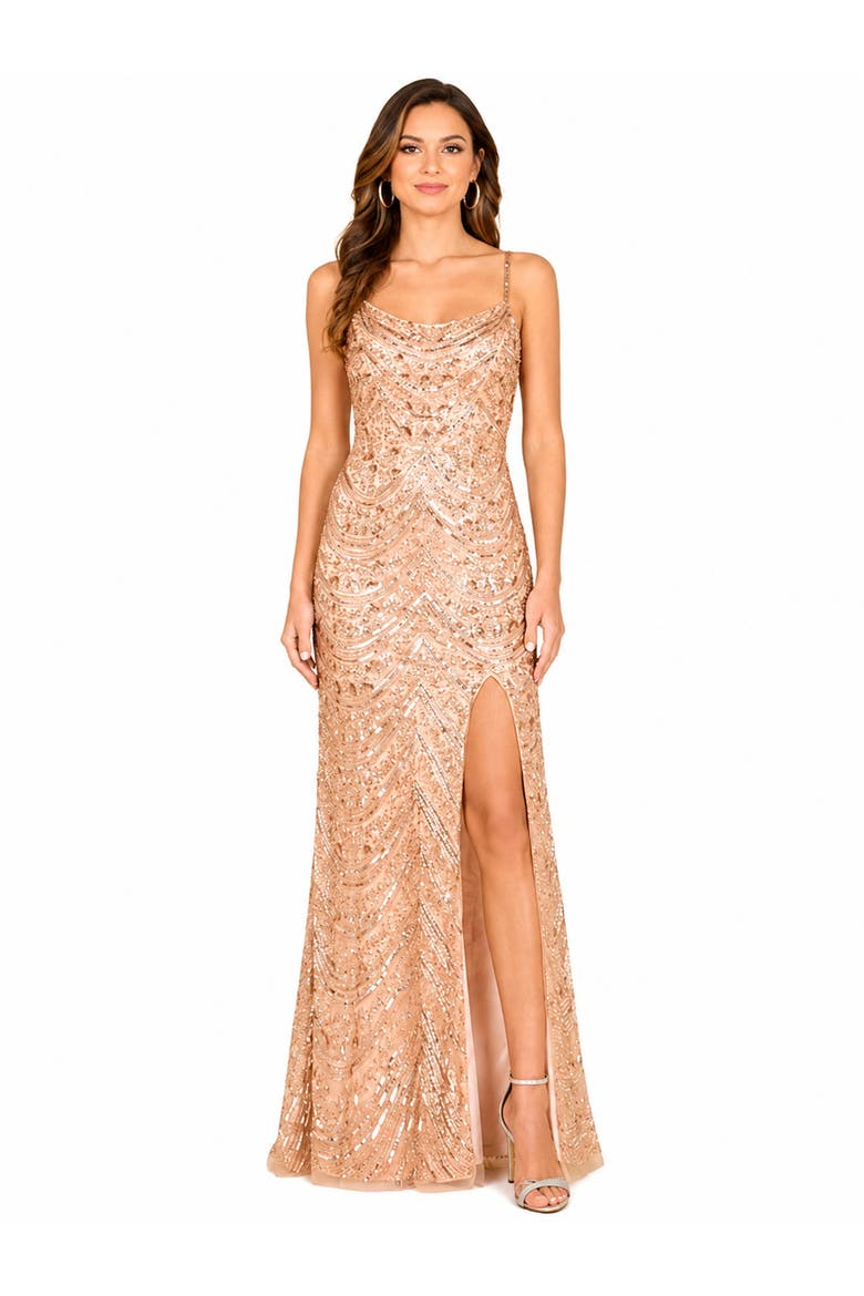 Beaded Faux-Wrap V-Neck Bridal Gown, Main, color, Blush